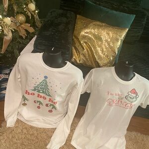 Jerzees White Short Sleeve Tees with Christmas Designs & Sweatshirt